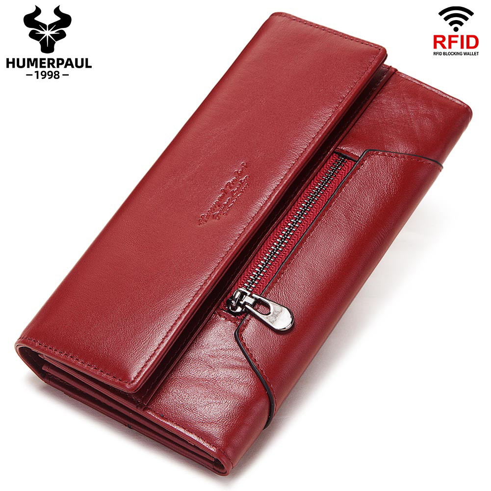 Luxury Bags Photos - HUMERPAUL แฟชั่นผู้หญิงกระเป๋าสตางค์หนังแท้ RFID Blocking Tri-Fold ผู้ถือบัตรเครดิตหรูหรายาวหญิง