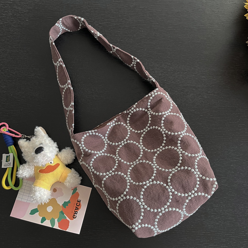 Luxury Bags In Japan - กระเป๋าทรงถังสไตล์ญี่ปุ่นสำหรับผู้หญิง กระเป๋าถือดีไซน์หรูหรา รุ่นใหม่ปี 2026 ทำจากโพลีเอสเตอร์ ปักลายวงกลม